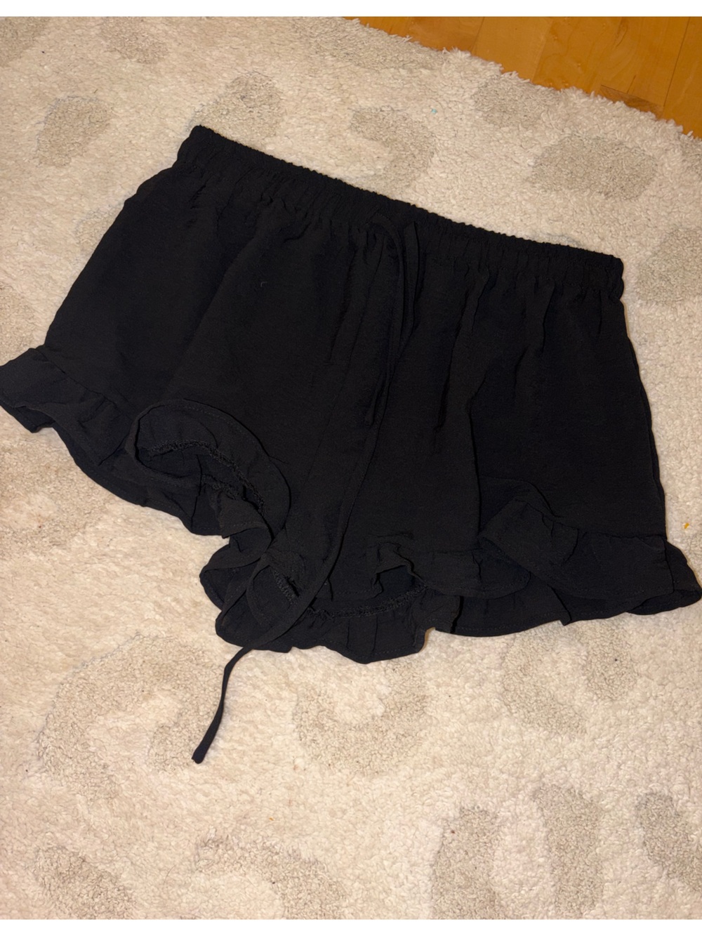 Black Sheer Ruffle Drawstring Lounge Shorts - Picture 2 of 6
